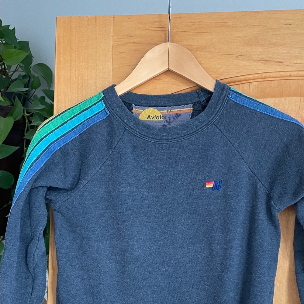 Aviator Nation Kids Sweatshirt with Teal & Blue Green Shoulder Stripes 12 - Picture 2 of 9